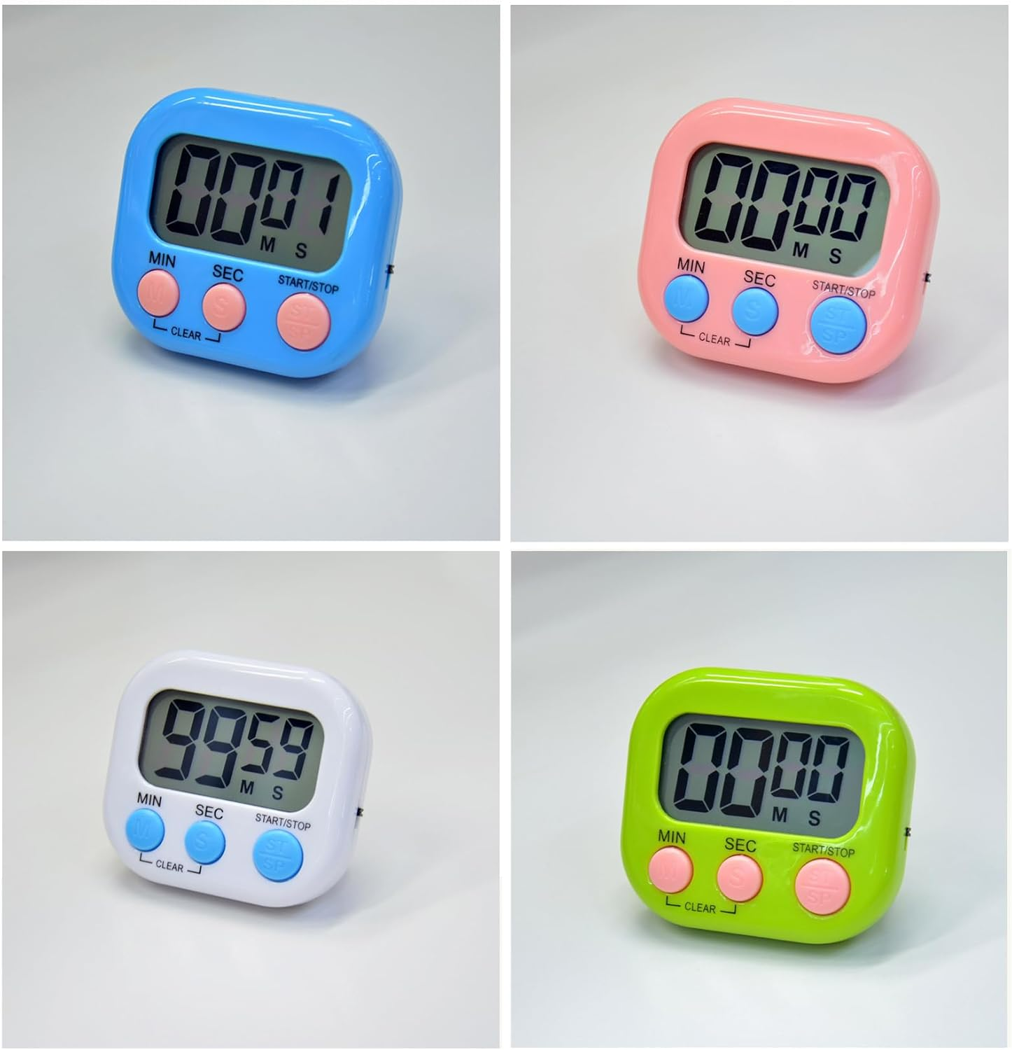 4 PCS Digital Timer Set with Magnetic Back & Stand, 100-Minute Count Up/Down Timer, Large LCD Display, Digital Timers Loud Alarm Kitchen Timers for Cooking Minute Second Count up Countdown (4, Color) image number 3