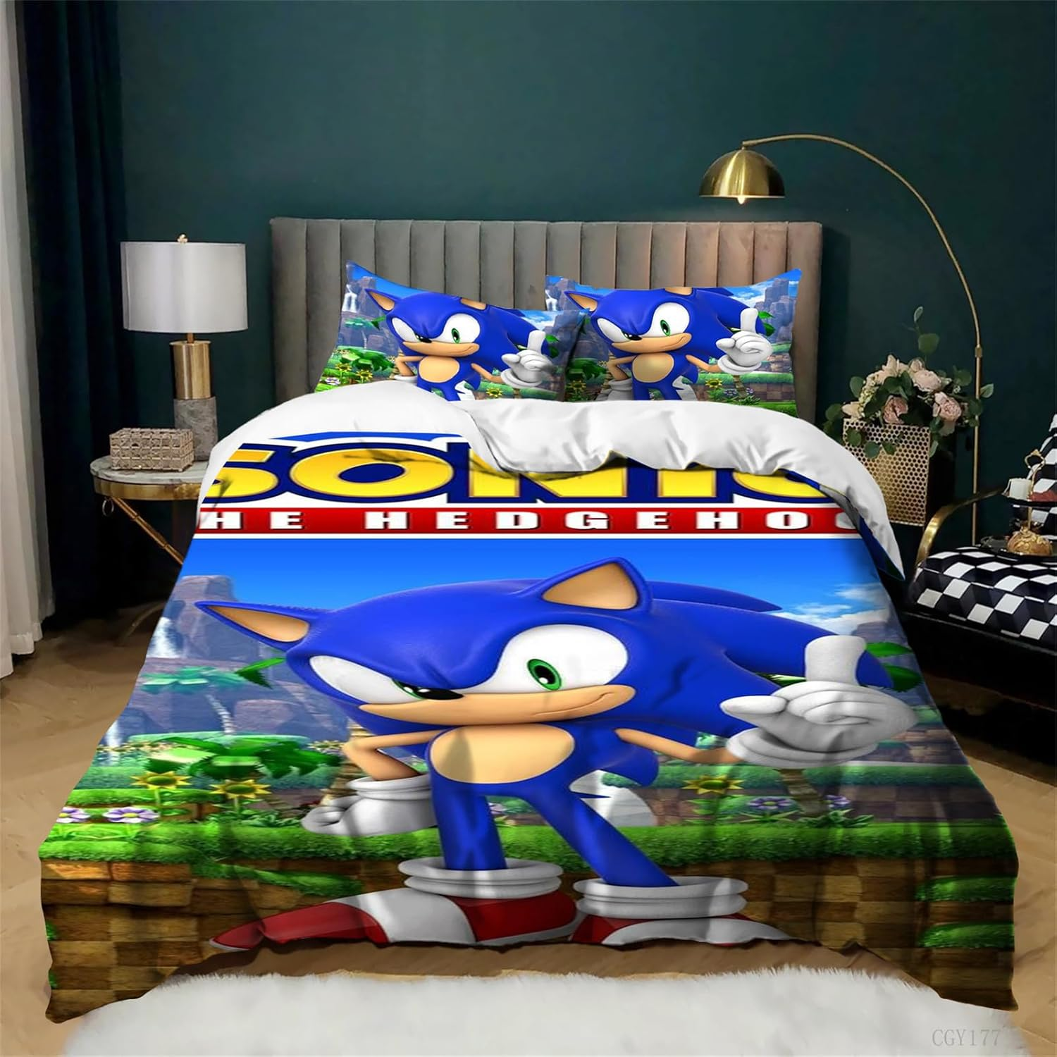 Kids Bedding Set 3 Pieces Movie Sonic Duvet Cover Set All Season Soft Lightweight Duvet Cover with Zipper Closure