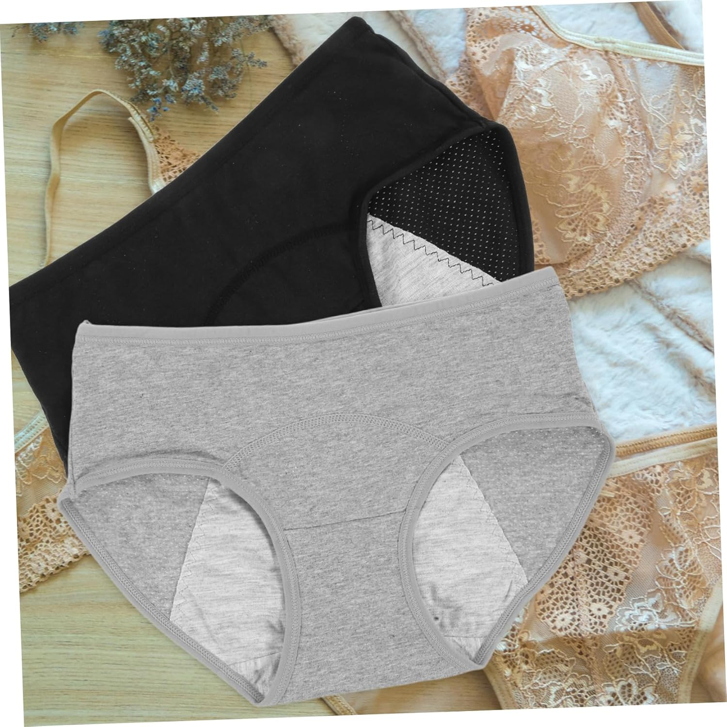 NOLITOY Women Leak Briefs for Heavy Flow Washable Cotton Midrise Period Panties Breathable and Comfortable Design for Postpartum Use Grey image number 6