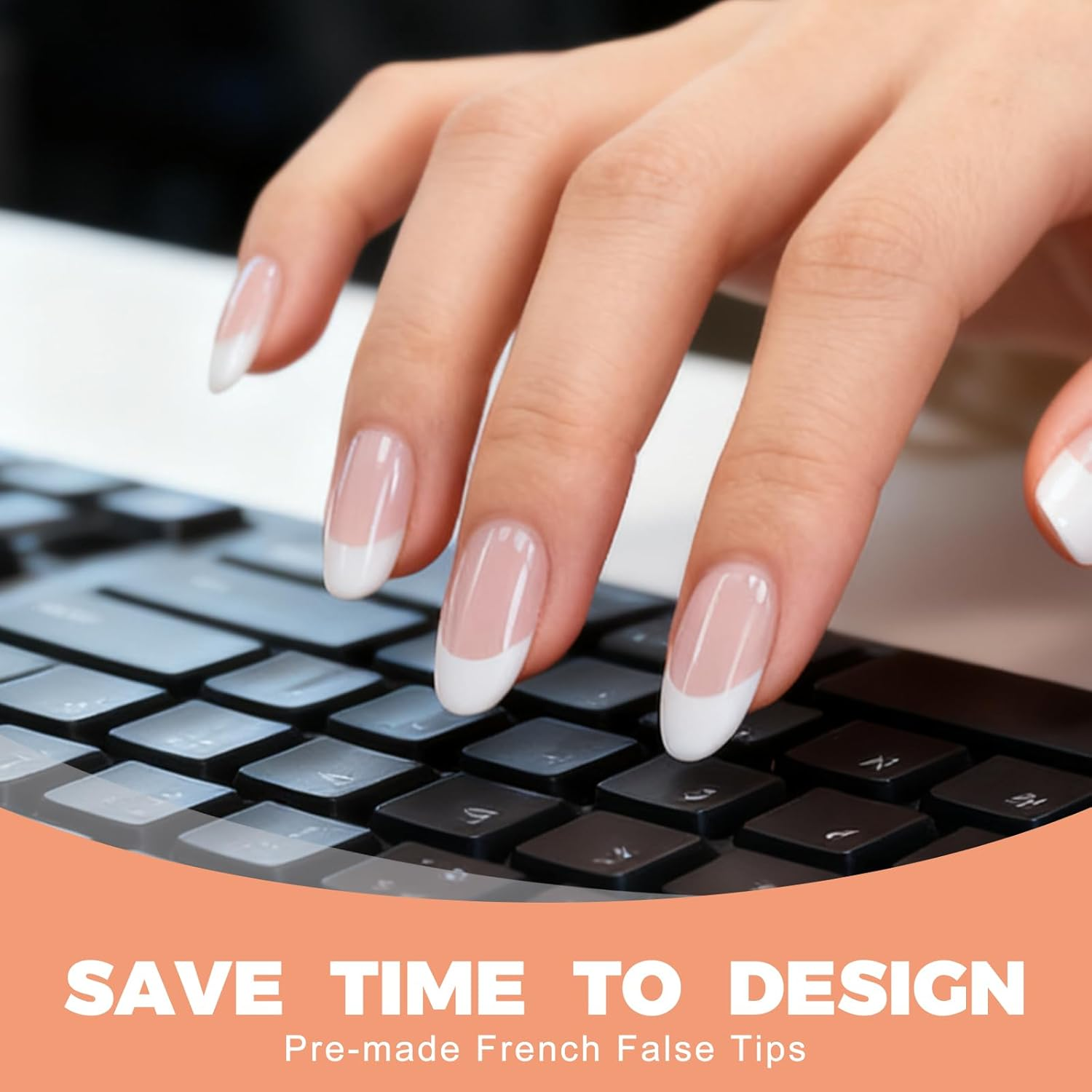 Homiliky 240 Pcs French Tip Press on Nails, Almond & Square Fake Nails Full Cover with White Tip, 12 Sizes Easy Apply Stick on Nails Kit for Women Daily Manicure image number 5