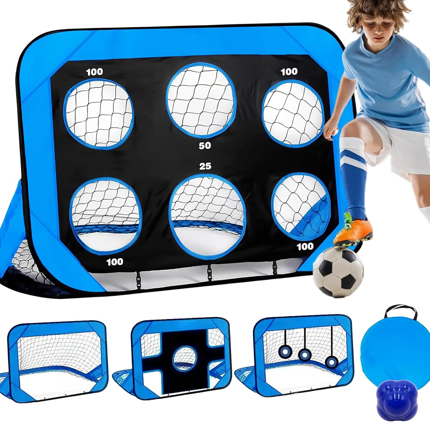 Soccer Goals Training Set with 4 Modes Soccer Training Equipment for Indoor Outdoor, Pop up Soccer Goal Posts with Carry Bag, Soccer Nets for Backyard image number 6