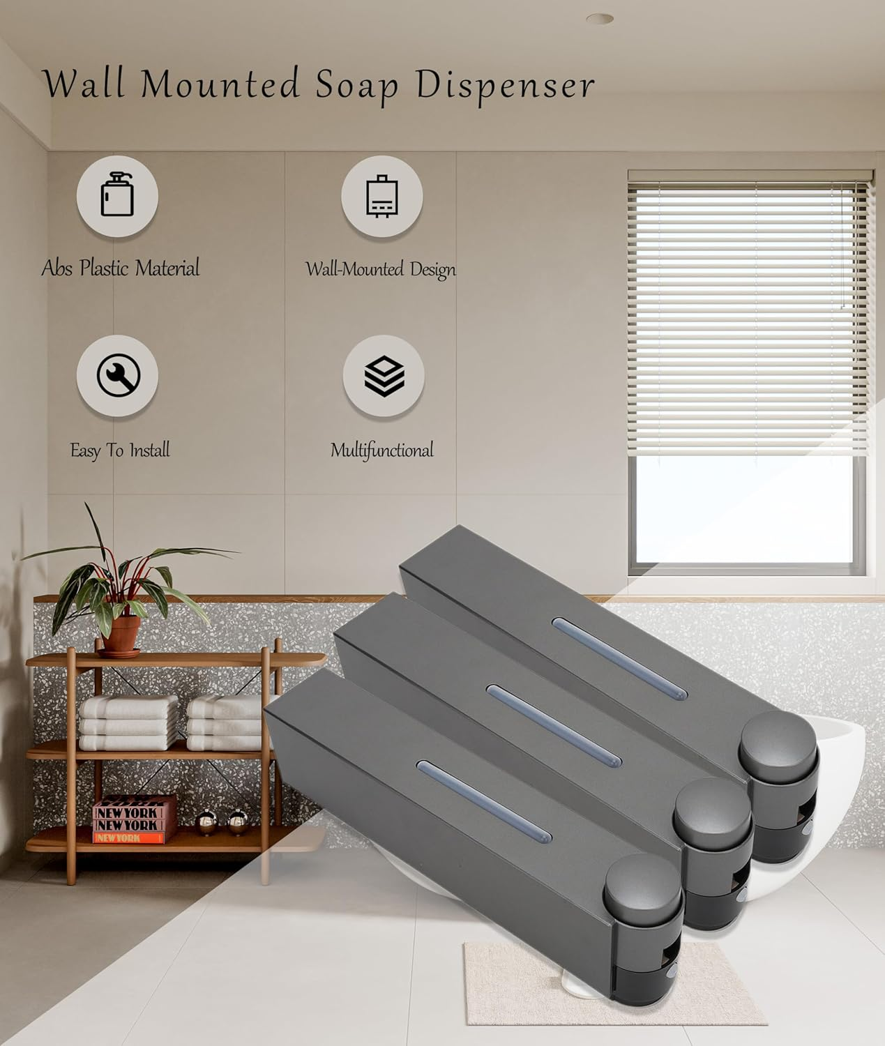 Gugxiom Wall Mounted Dispenser, No Punch Large Capacity Shower Gel Dispenser, Gray Back Mounted Shampoo Conditioner Separator for Bathroom and Other Multi-Site Occasions. (3 image number 2