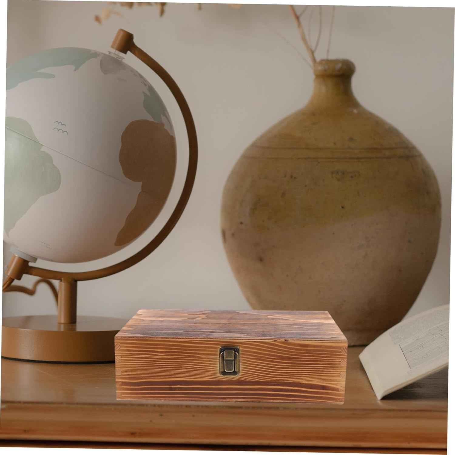 Small Wooden Jewelry Box Lid, Multi-Functional Decorative Keepsake Storage Container, Burnt Wood Finish, Compact Wood Trinket Organizer for Home And