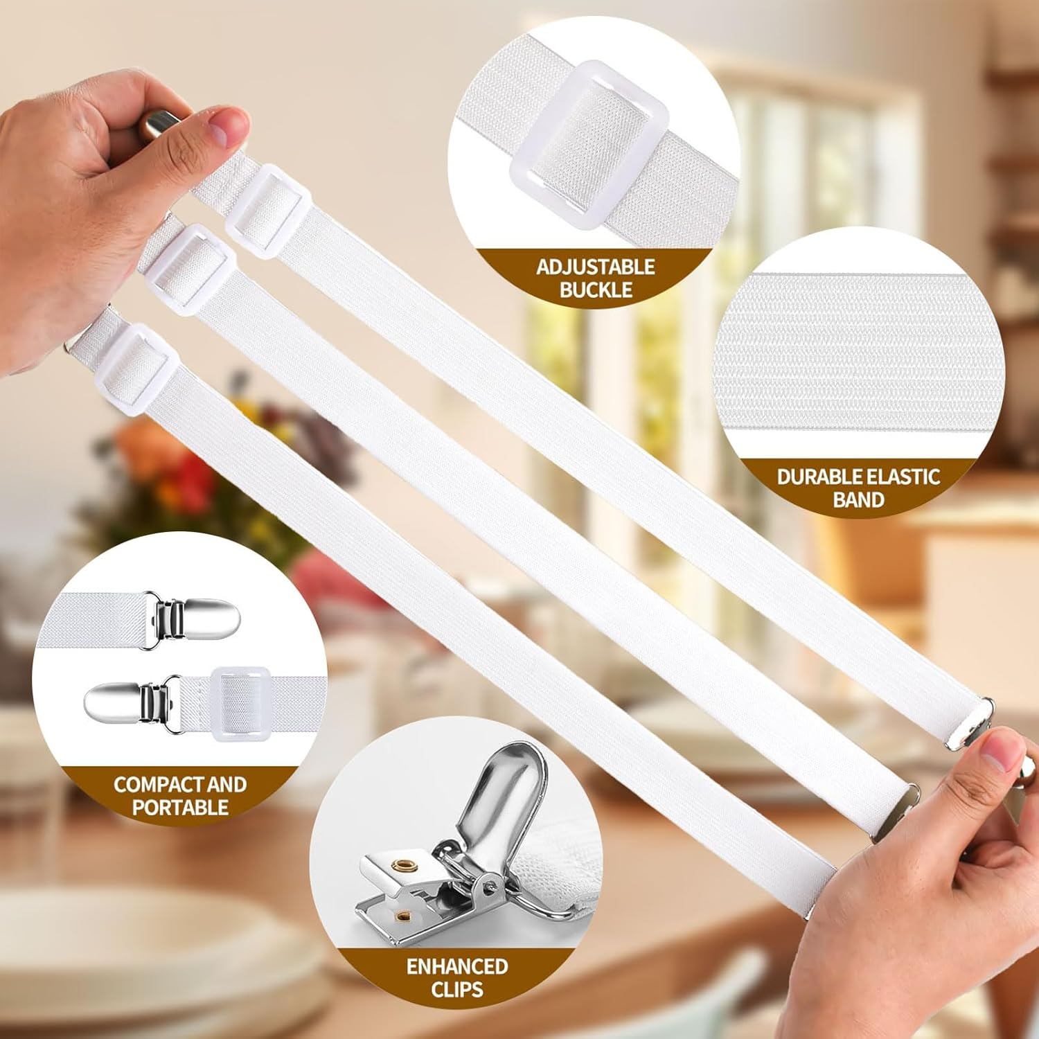 Table Cloth Holder Clips Hidden Strap 6 Pack, Adjustable Elasticity Picnic Tablecloth Clip Indoor Outdoor Large Clamp for Thick Tables Bench Cover Party Restaurant Camping RV Essential Accessories image number 4