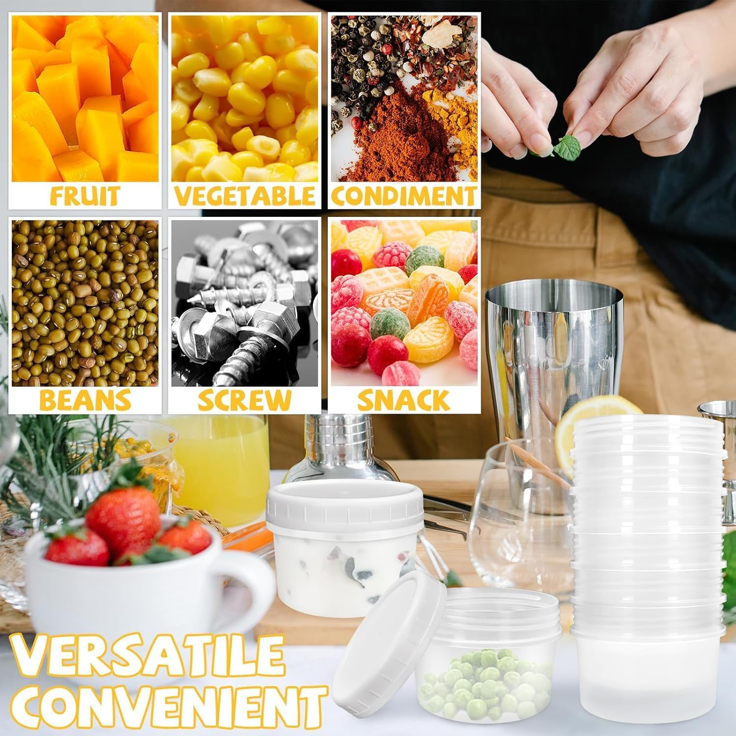 LATERN 20 Pcs Small Food Containers, 8Oz / 250Ml Reusable Plastic Bowls Stackable Food Jars with Lids, Dishwasher Safe, Microwave and Freezer Safe image number 6