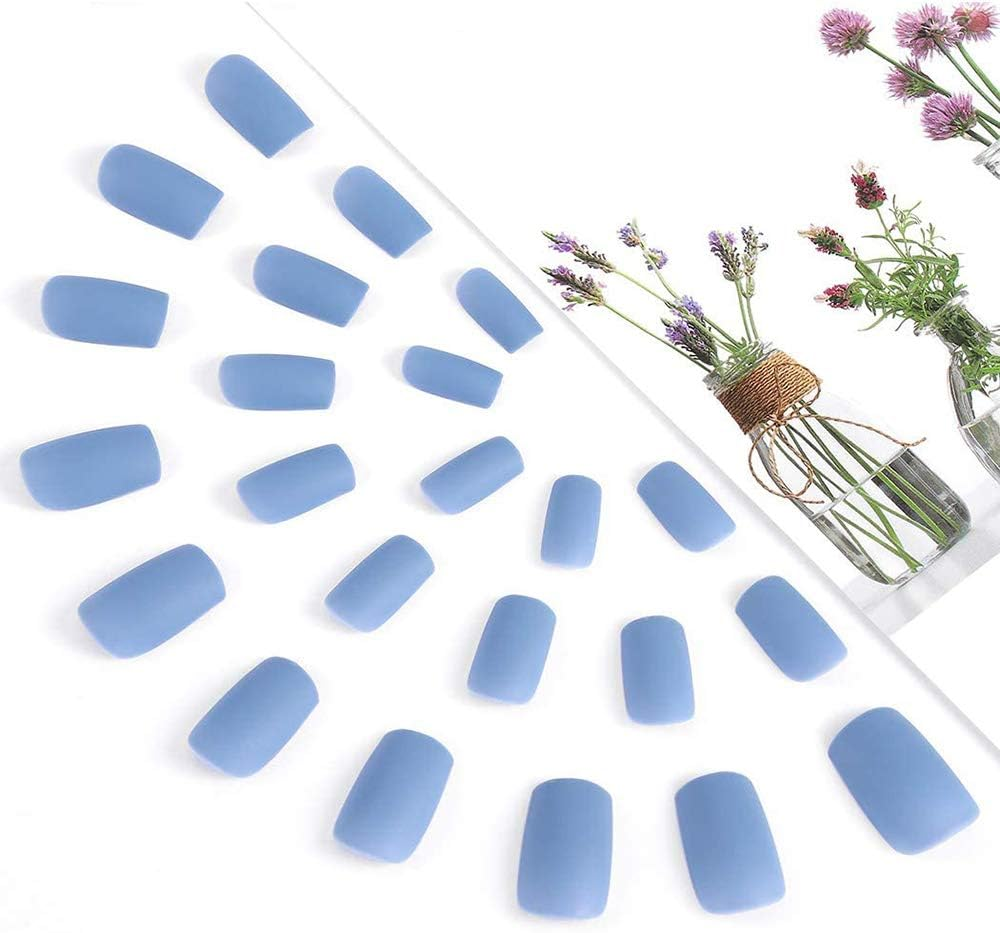 24 Pcs False Nails Blue Long Fake Nail Coffin Full Cover for Women and Girls Patch Beauty Salon image number 2