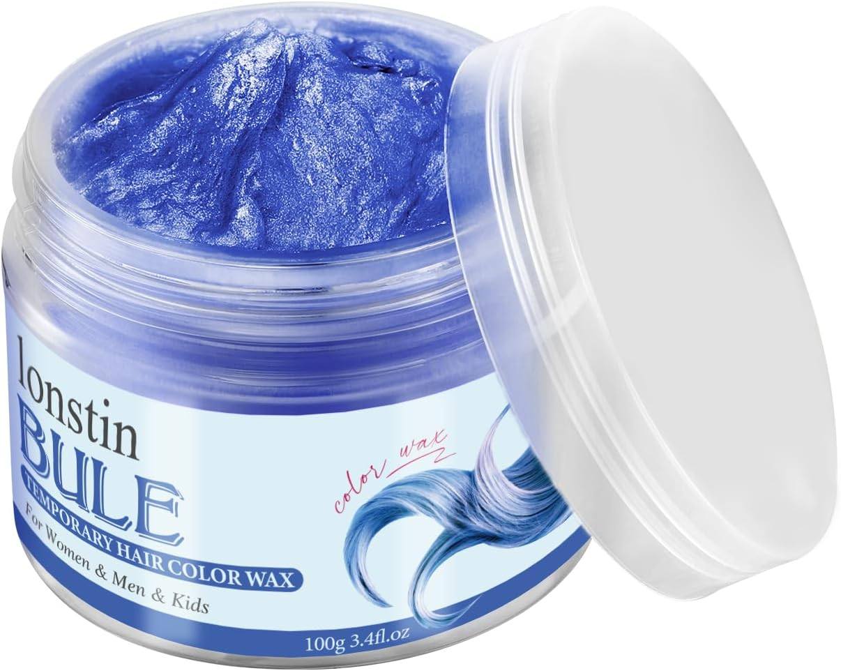 AU Temporary Hair Color Wax Pink - Instant Natural Dye Clay, Non-Damaging & Easy Wash Out, 13 Colours for Men & Women (100G) (Deep Blue, Deep Blue)