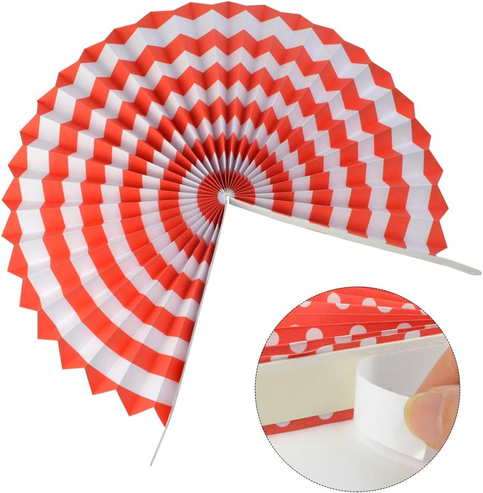 Party Hanging Paper Fans Set, Red round Pattern Paper Garlands Decoration for Birthday Wedding Graduation Events Accessories, Set of 18 Red image number 5