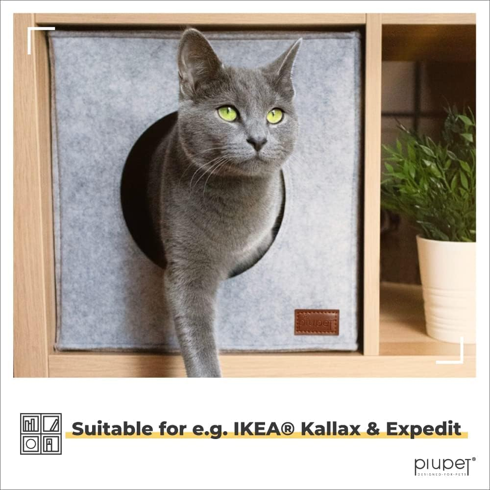 Piupet&reg; Cat Den with Cushion, Suitable for IKEA Kallax & Expedit Shelves, Cuddly Cave in Grey image number 5