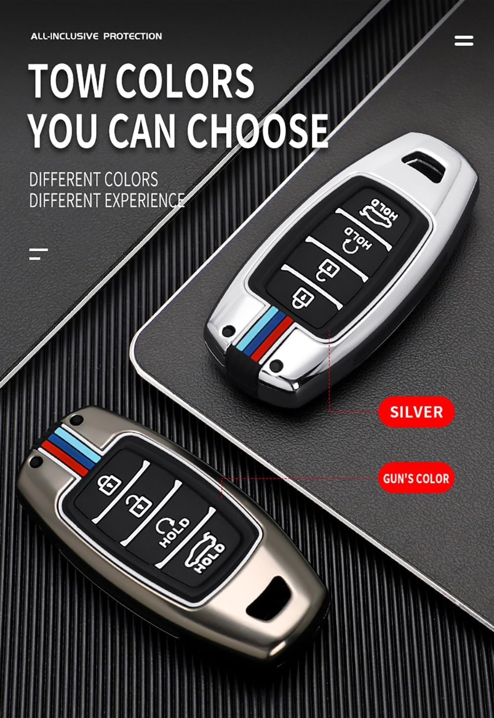 Ontto Metal Car Key Fob Cover Fit for Hyundai I30 Ix35 Kona Elantra Solaris Azera Accent Palisade Santa Fe Remote Key Case Keyring Silicone Key Shell Holder Bag Keychain Accessories 4 Button-C Silver - 3 Buttons-Silver image number 6