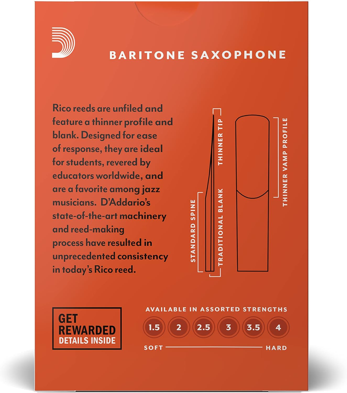 Rico by D'Addario Baritone Sax Reeds, Strength 2.0, 10-Pack image number 3
