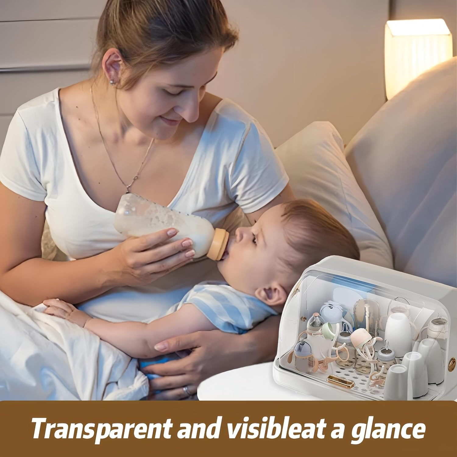 Baby Bottle Drying Rack with Cover, Nursing Bottle Storage Box, Large Capacity Organizer for Countertop, Portable Sturdy Storage Box | Nursing Bottle Dryer (White) image number 4