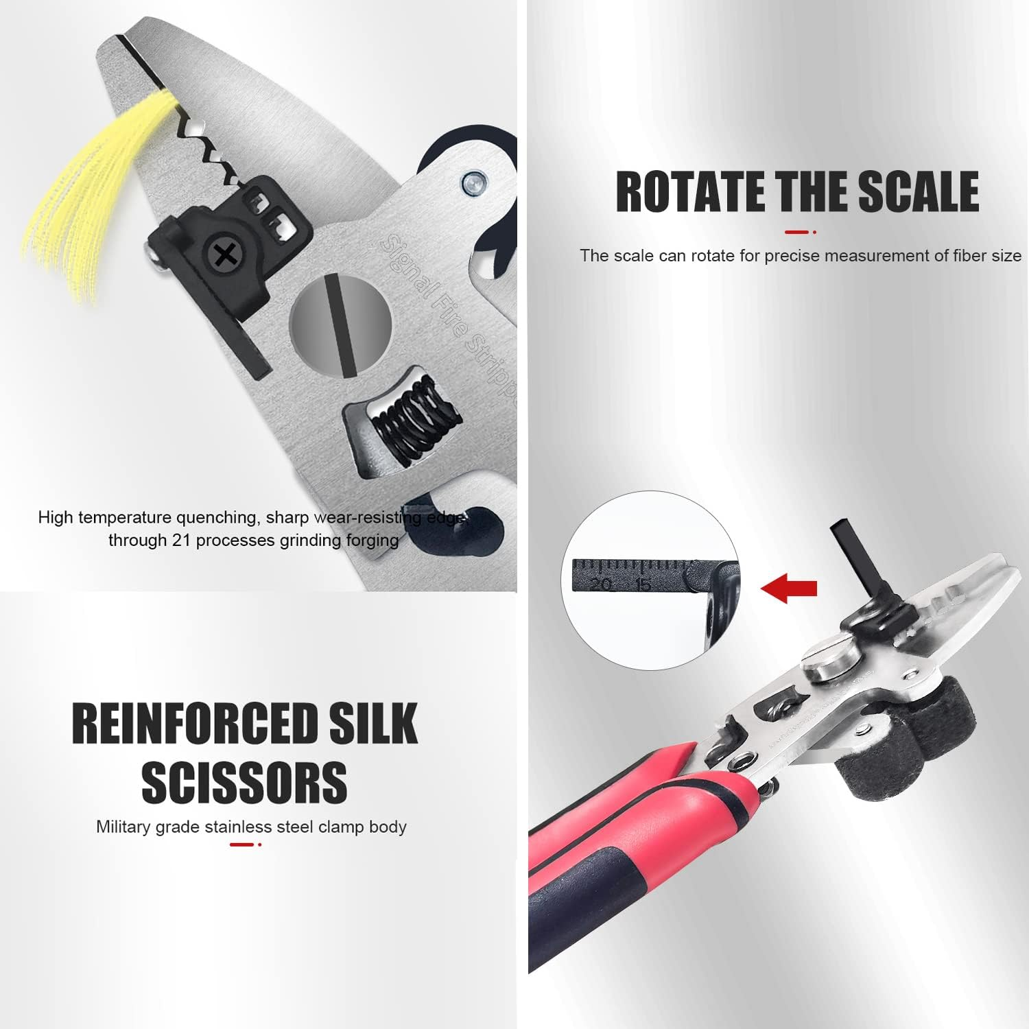 Fiber Optic Stripper, 8 in 1 Fiber Optic Stripper Tool, Wire Cutters Pliers Electrician Tools for Wire Stripping Cutting & Cleaning, Fiber Cable Stripping Tool for Working Technicians, Electricians image number 3