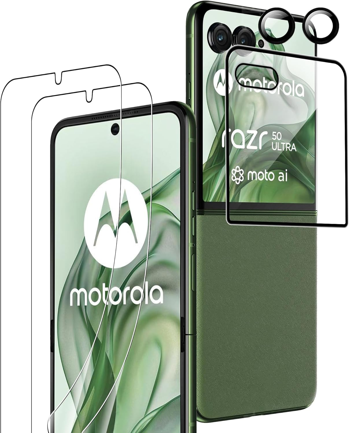 Rojeuinn Tempered Glass for Motorola Razr 50 Ultra 5G, Pack of 2 Soft Protective Film + 1 Piece Secondary Screen + 2 Pieces Tempered Glass for Rear Camera, HD Screen image number 4