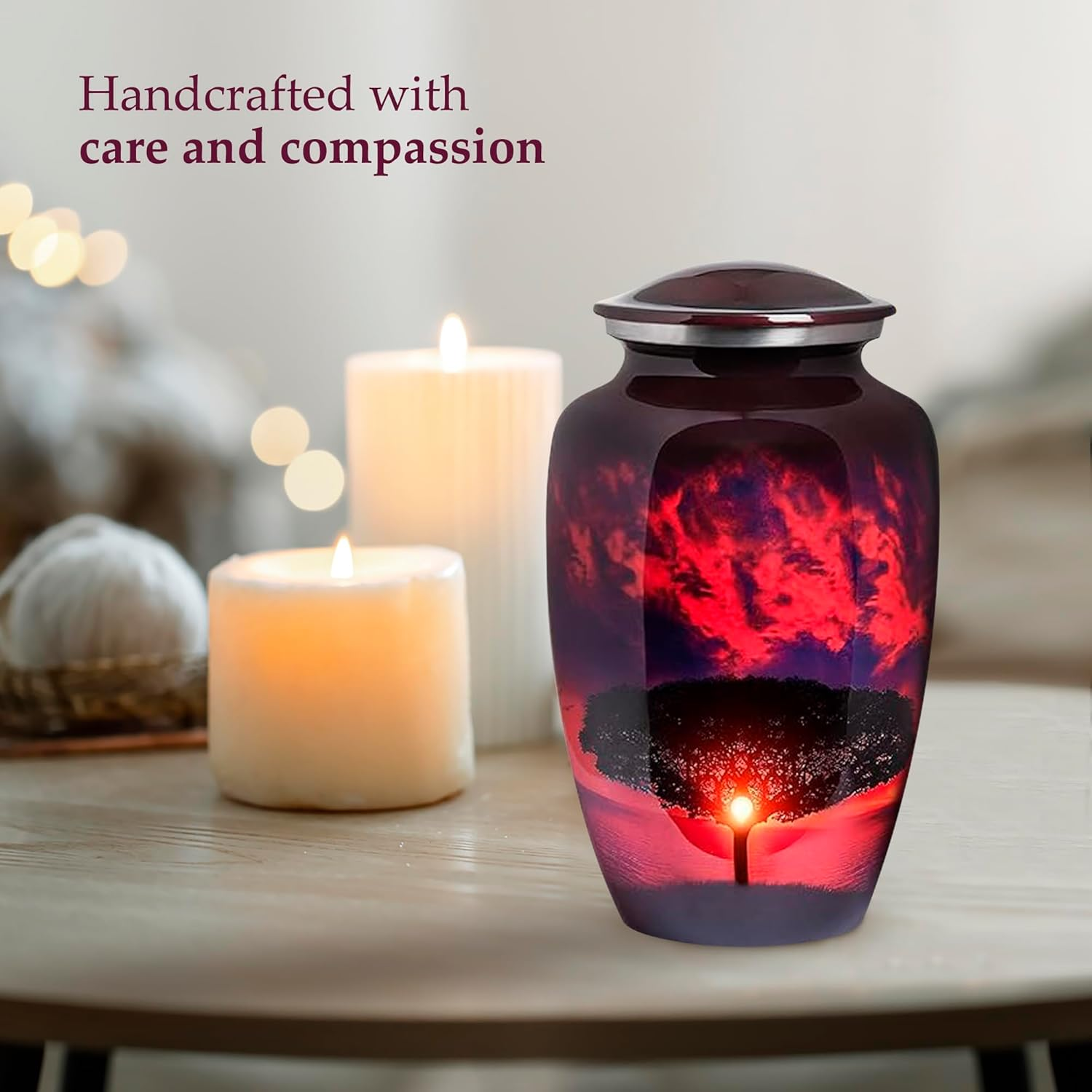 Trupoint Memorials Cremation Urns for Human Ashes, Tree of Life Decorative Burial Urn for Adult Men and Women, Large Red Sunset image number 6