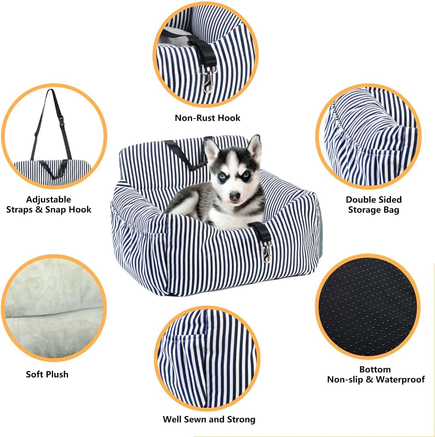 Dog Car Seat for Small Dogs, Detachable and Washable Pet Car Seat, Portable Dog Booster Seat,Dog Car Travel Carrier Bed with Storage Pockets and Clip-On Leash, Perfect for Pets up to 25Lbs image number 6