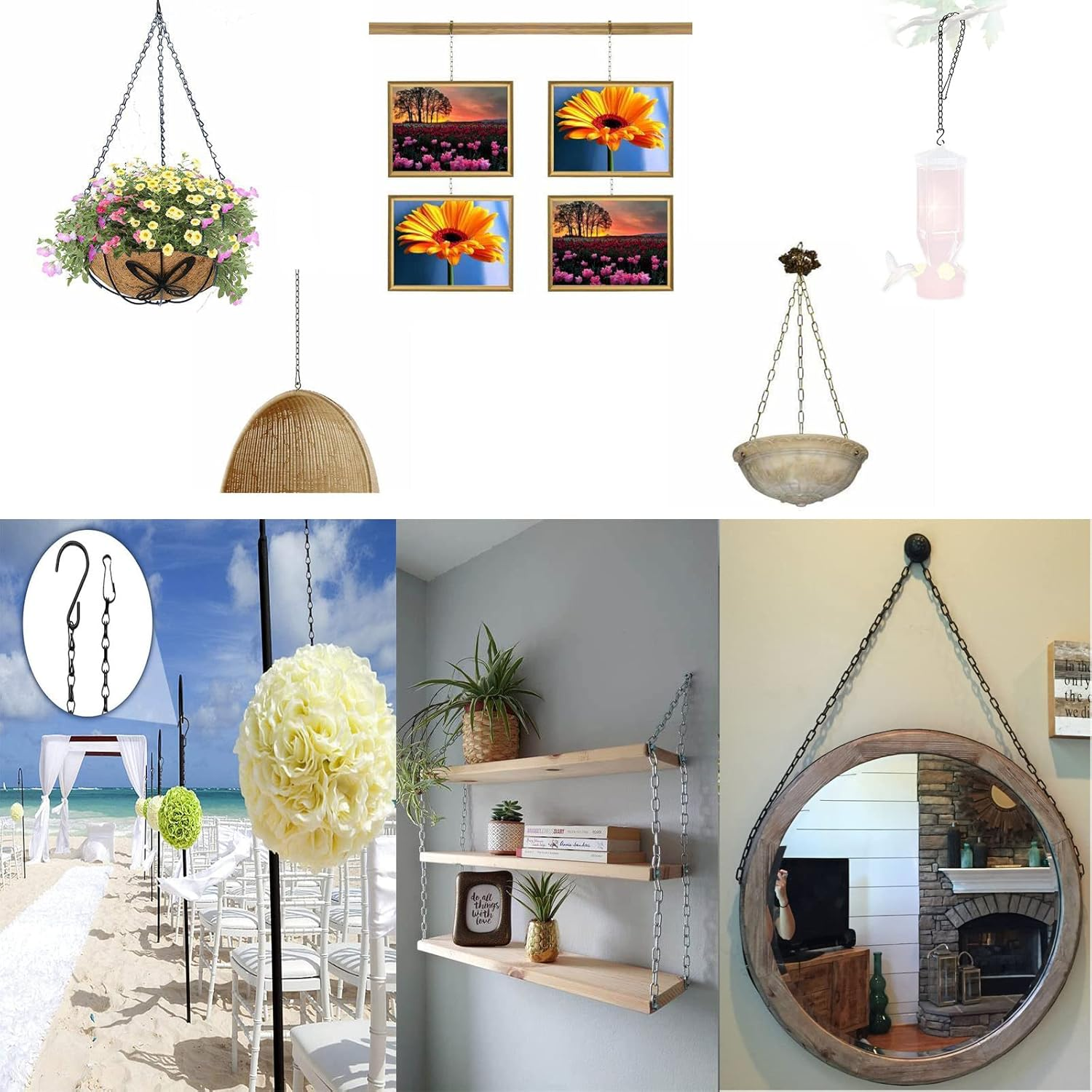 3 Pack 9.5Inch Hanging Chain.3 Point Stainless Steel Hanging Basket Chains for Hanging Bird Feeders, Birdbaths, Planters,Wind Chimes, Lanterns and Ornaments,With 3 Pcs Accessories (Black) image number 4