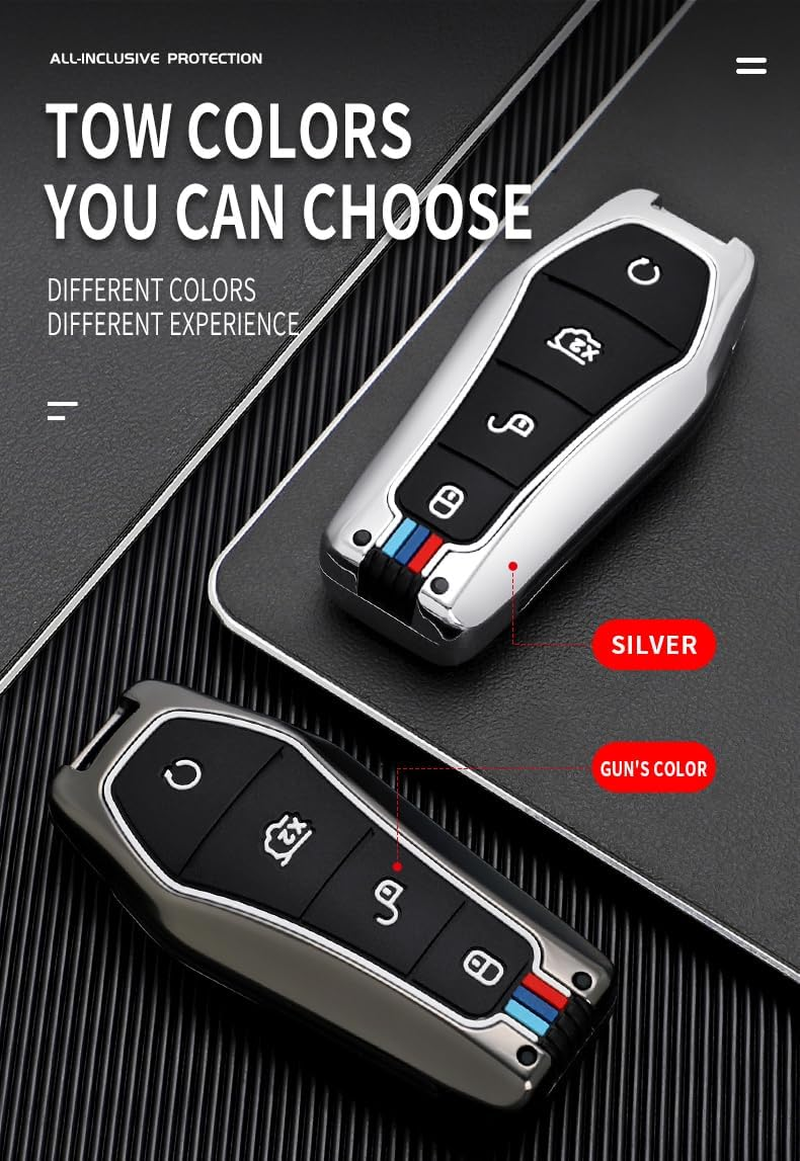 Zinc Alloy Key Fob Cover with Keychain Fit for BYD Han Ev Tang Dm 4 Button Car Key Case Cover Protector Key Cover image number 2