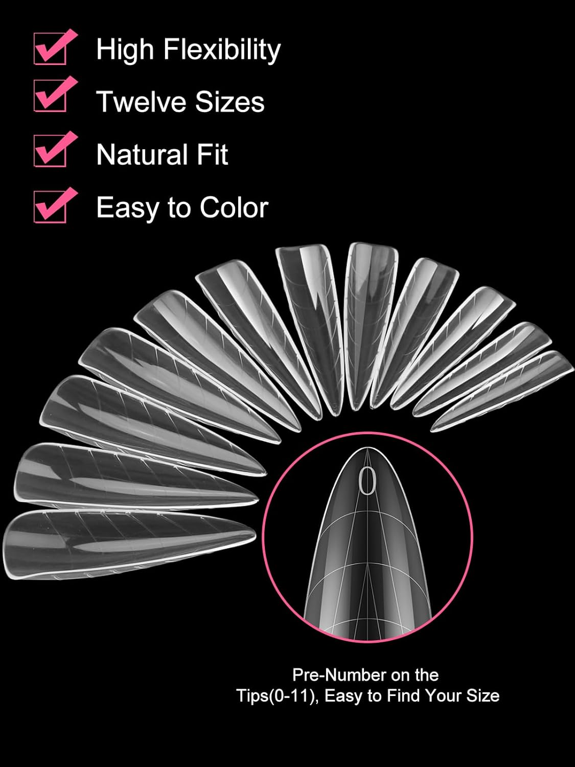 Nail Dual Forms for Poly Nail Gel EBANKU 120Pcs Stiletto Extension Gel Nail Molds Clear Acrylic Nail Tips, Full Cover Reusable Nail Forms for Builder Nail Gel Nail Art Design Salon&Diy image number 3