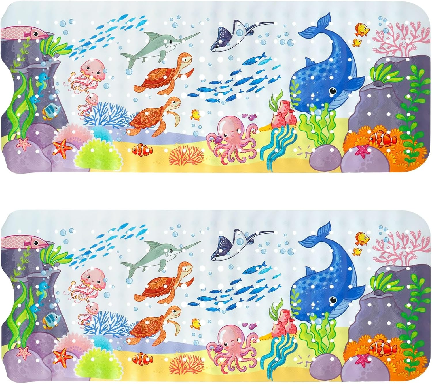 Baby Bath Mat 40"X16" Non Slip Kids Bathtub Mat with Suction Cups & Drain Holes Cute Cartoon Bath Tub Mat Machine Washable Shower Mat for Bathroom Baby Toddlers Children (Style-Two, 1 PCS)