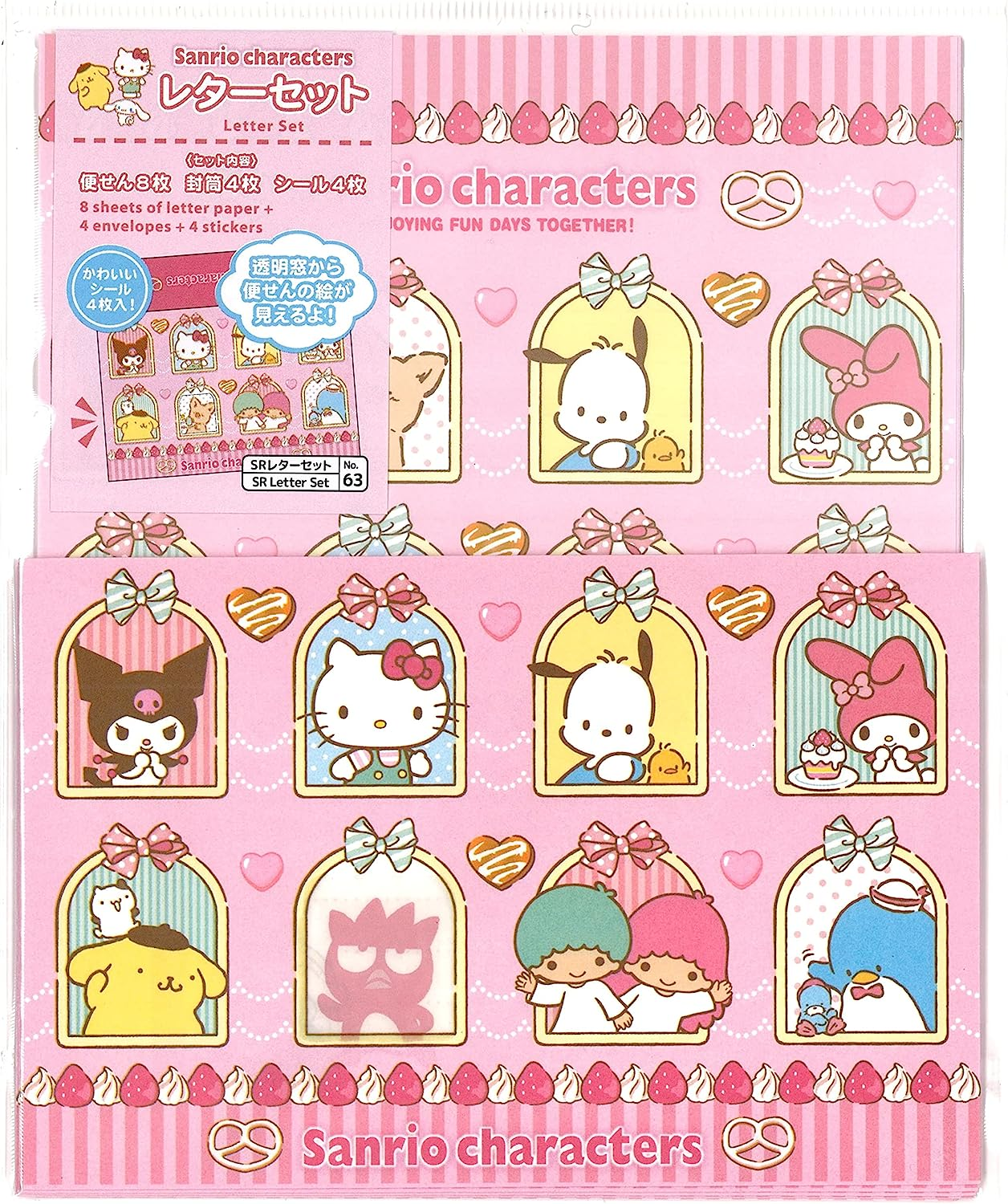 Sanrio Characters a Window Open Letter Set 8 Writing Paper + 4 Envelopes + 4 Stickers Made in Japan D21D image number 1