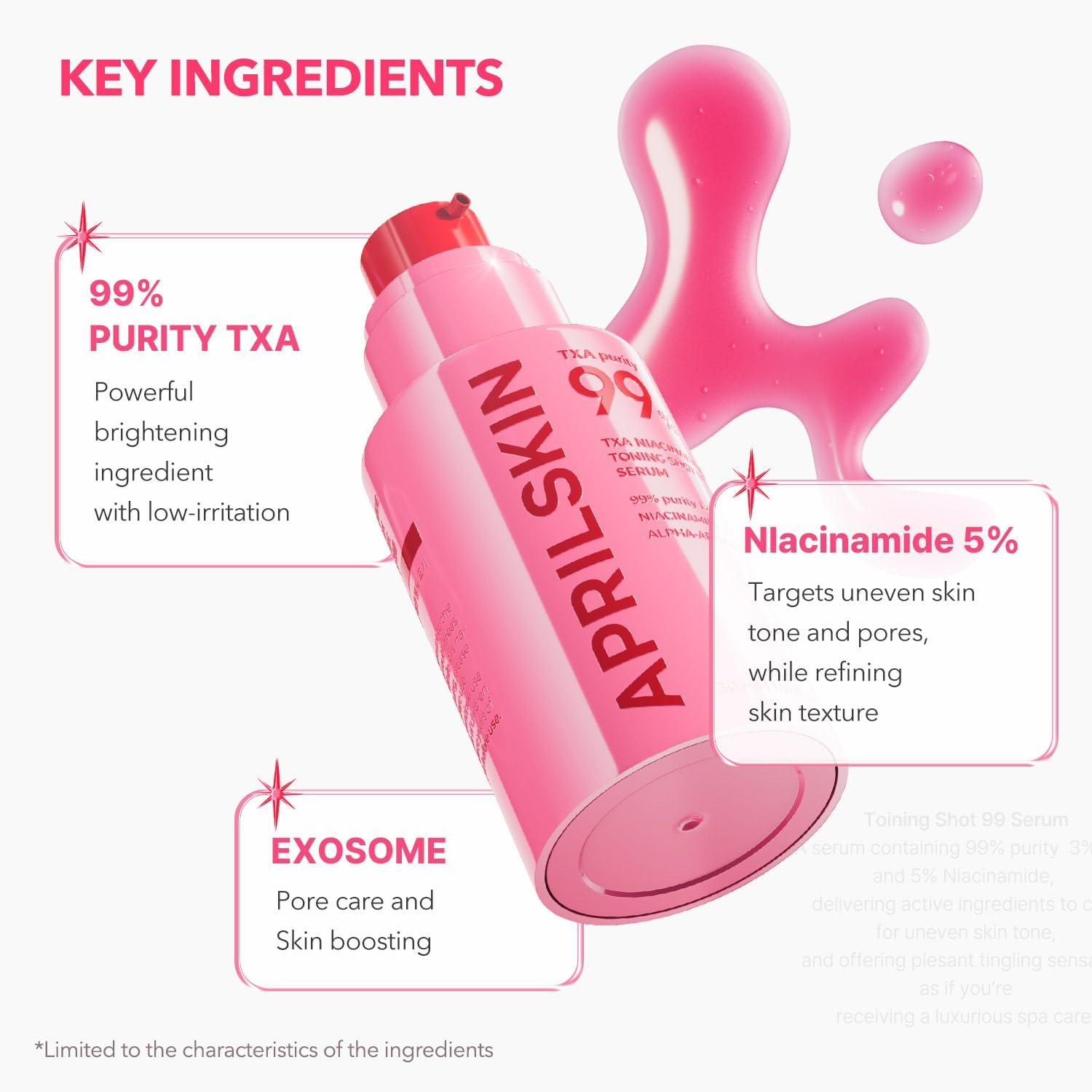 APRILSKIN TXA Niacinamide Toning Shot 99 Spicule Facial Serum｜Skin Booster Serum｜99% High-Purity Tranexamic Acid 3% + Niacinamide 5% for Uneven Skin Tone, Pore Care｜Korean Skin Care｜1.01 Fl. Oz. image number 3