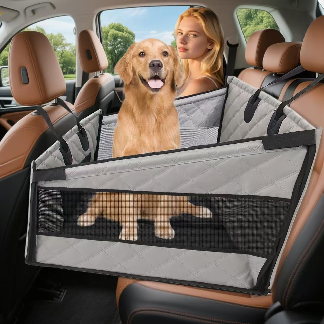 Dog Car Seat Extender for Small Large Dogs, Back Seat Extender, Pet Hammock for Back Seat Dog Bed Mattress, Pet Car Seat for Car SUV Truck (Black 56 * 56 * 54Cm)