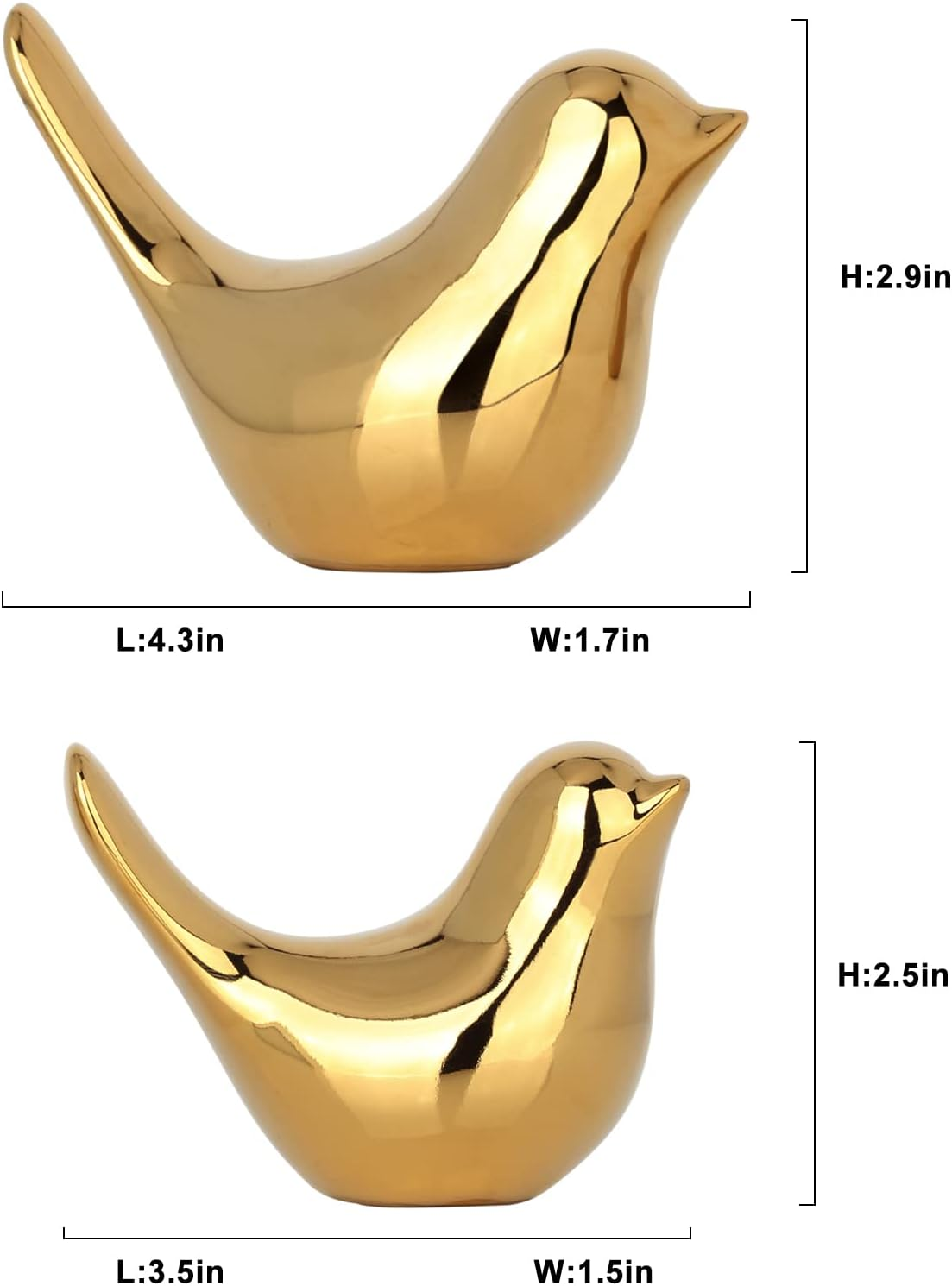 XMGZQ 2 Pcs Gold Decor Accents,Small Animal Statues,Modern Home Decorative, Birds Sculpture, Ornaments for Shelf, Bookshelf, Coffee Table,Knick Knacks Home Decor for Shelves(Gold Bird) image number 4