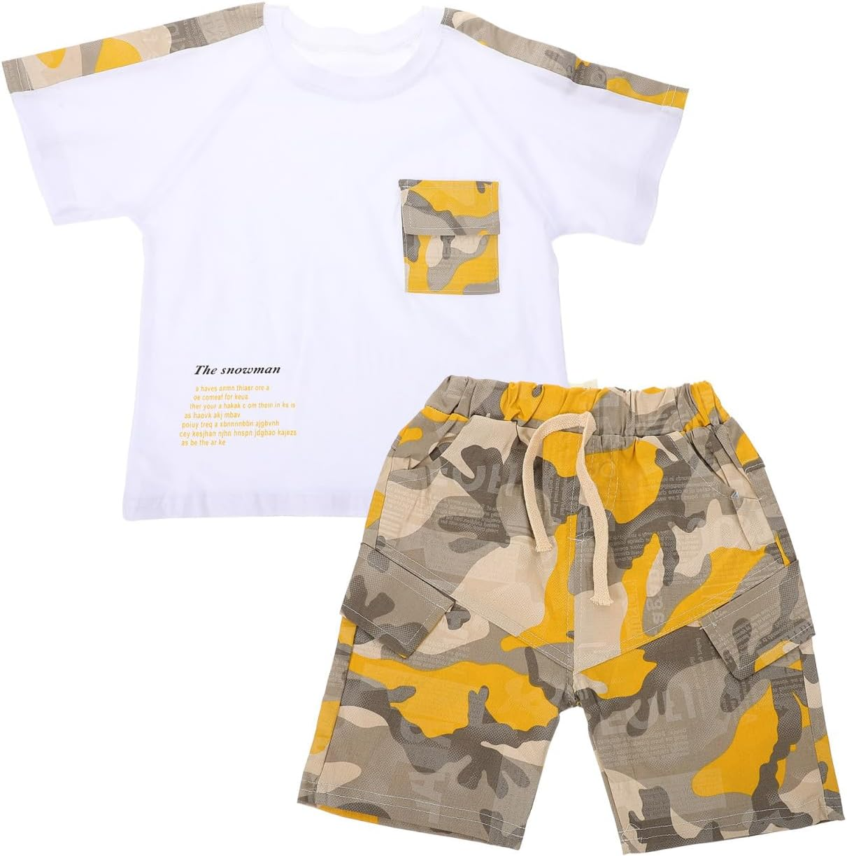 TEHAUX Toddler Boy Summer Outfit: Camo Yellow Short Sleeve T-Shirt & Shorts Set - Breathable Baby Boy Clothes for 1-2 Years image number 1