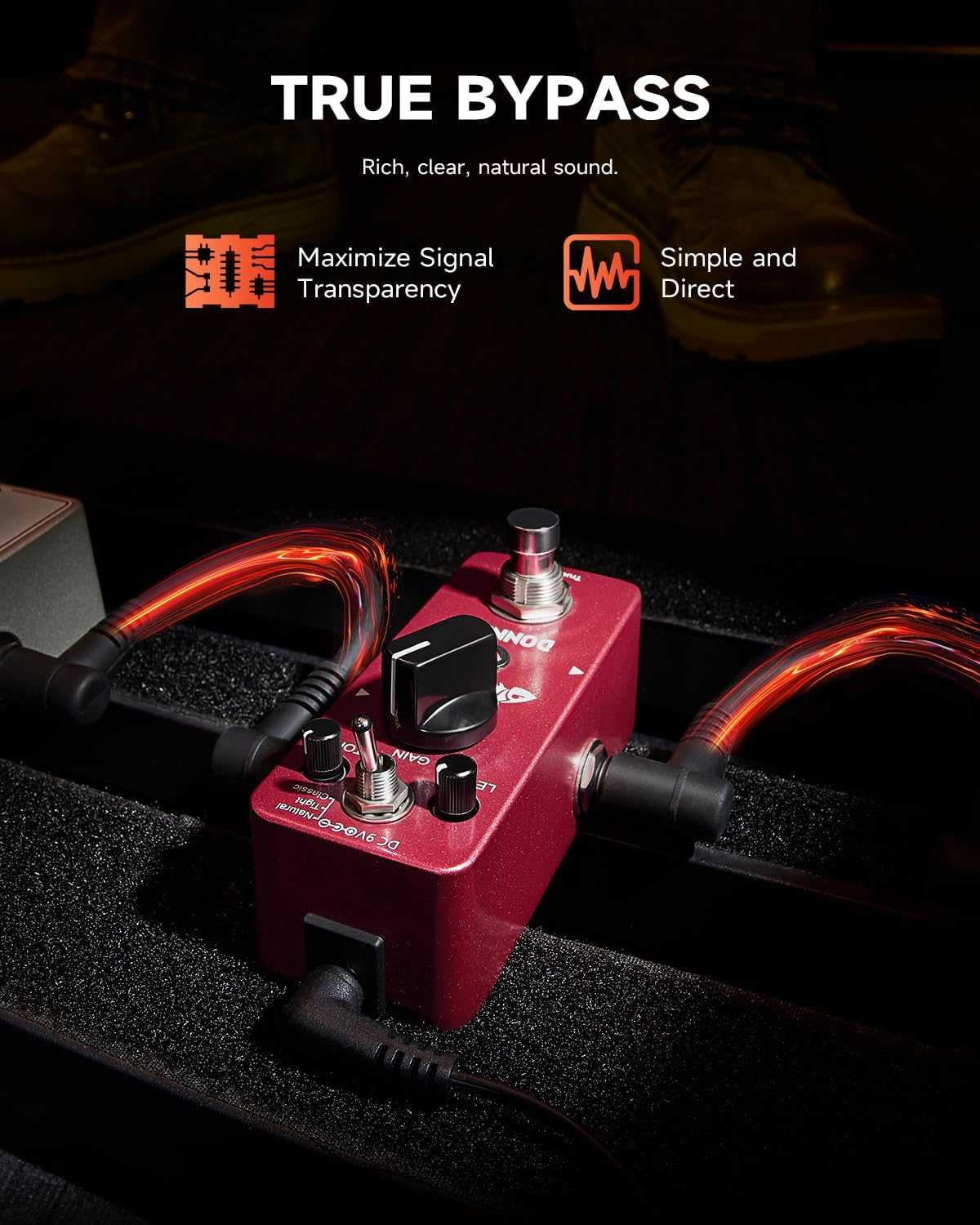 Donner Distortion Guitar Pedal, Morpher Distortion 3 Modes Natural Tighter Classic Crunch 80 Metal for Electric Guitar True Bypass - Distortion image number 3