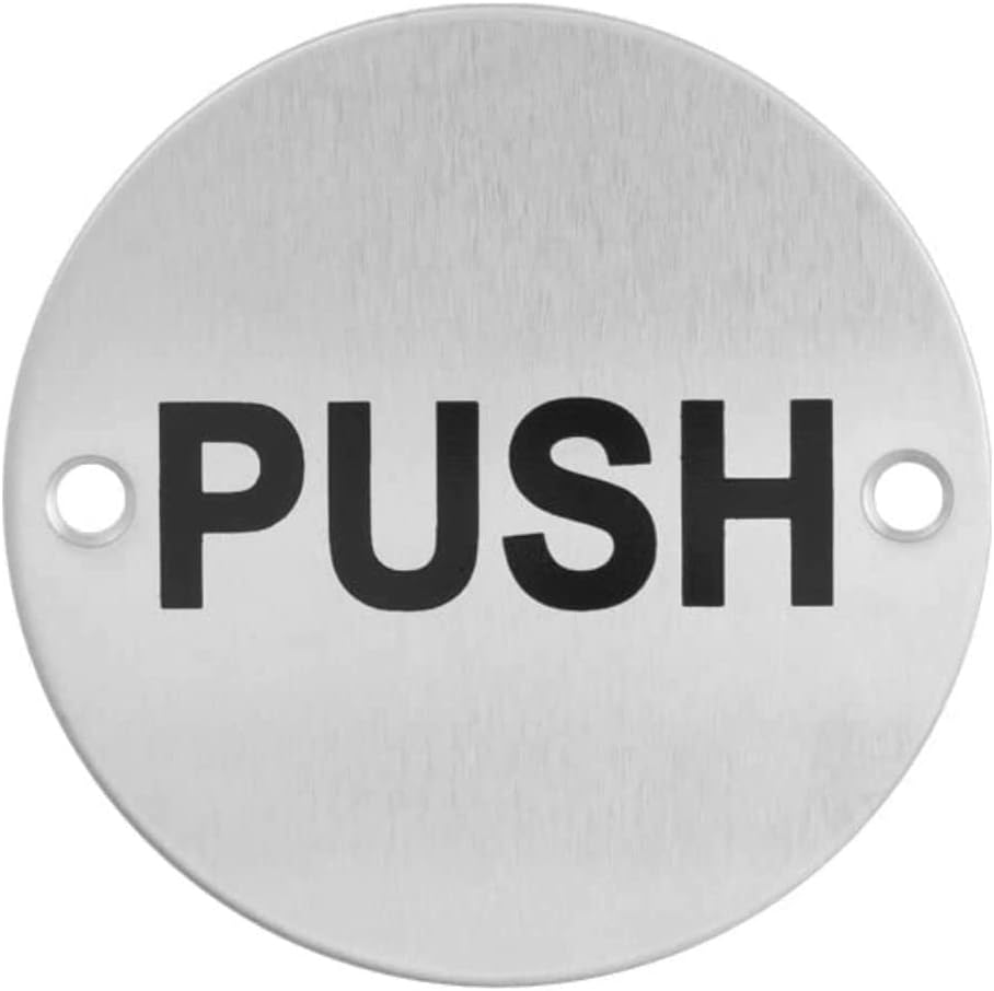 Fire Door 'PUSH' Sign, Stainless Steel, 76Mm, Safety Sign with Fixings