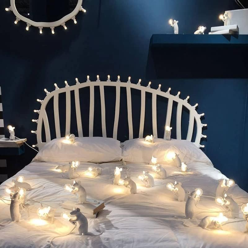 Mouse Table Lamp，Modern Cute Resin Animal Rat LED Night Light Bedside Mouse Desk Lights Mini Mouse Light Decor for Living Room, Bedroom, Kids Room (Crawling, White) image number 6