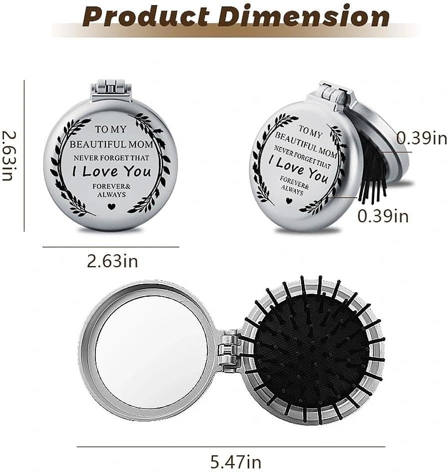 To My Beautiful Mom Folding Makeup Comb Mirror for Mother Portable Travel Pocket Compact Mirror with Comb for Mommy Mama Thoughtful Christmas Birthday Gift from Daughter Son image number 5
