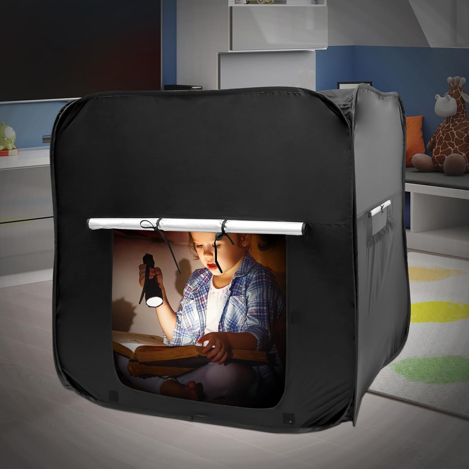 Fwqofvk Portable Kids Sensory Tent with Storage Bag Portable Sensory Pop up Tent Lightweight Sensory Calming Hideout Home Calming Tent Black Calm down Tent Sensory Corner for Kids image number 1