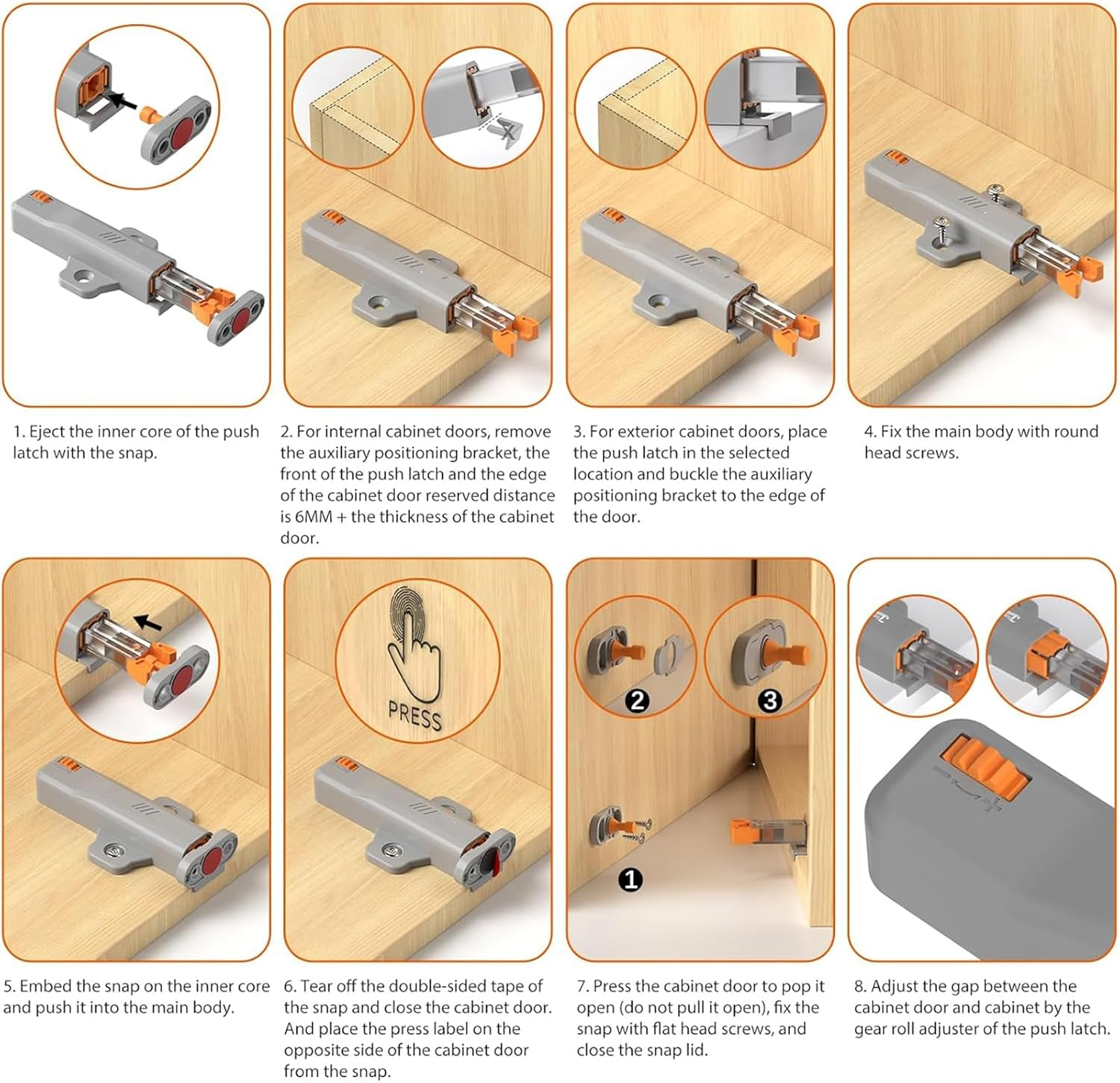 Yeanifeana 2-Pack Push to Open Latch, Touch Lock Drawer Pull for Cabinet Door Rebound, Tip-On RV Cabinet Catches for Kitchen, Bedroom, Wardrobe & Window (Gray)