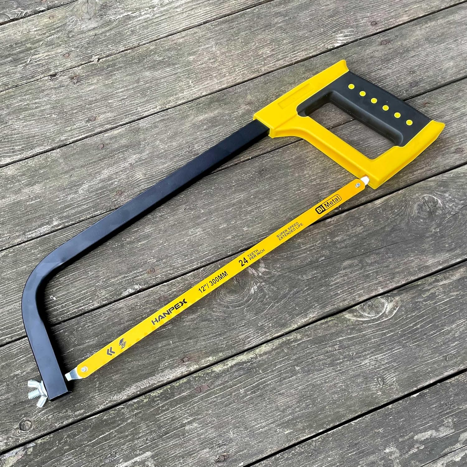 Hanpex 30Cm(12Inch) High-Tension Hacksaw Frame with 24 TPI Bi-Metal Blade, Hand Saw Suitable for Metal, Wood, PVC, Carpentry image number 1