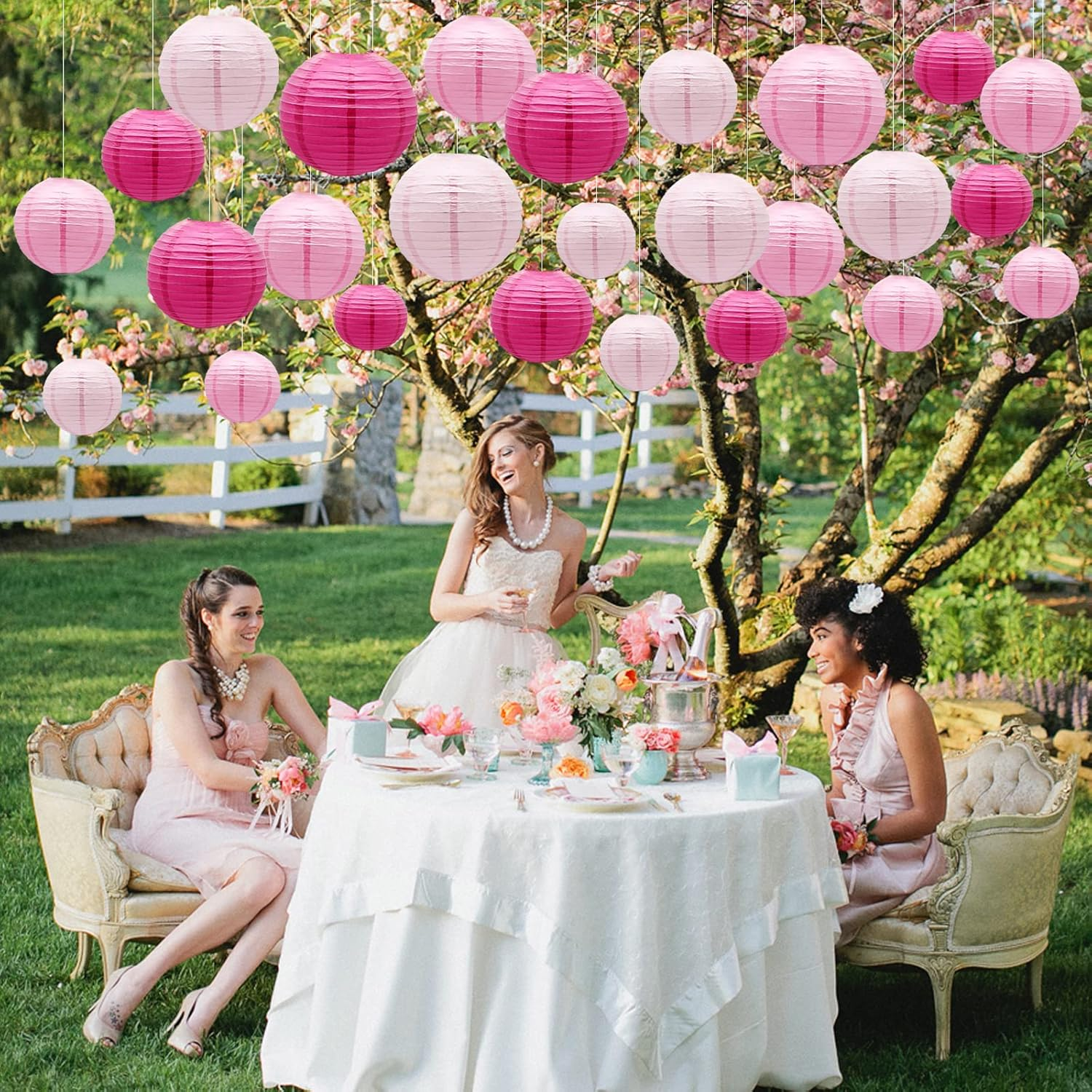 Pink Paper Lanterns Decorative, Hanging round Paper Lanterns Indoor Outdoor for Graduation Wedding Birthday Valentine'S Day Baby Showers Decorations, 21Pcs - Bean Green image number 6