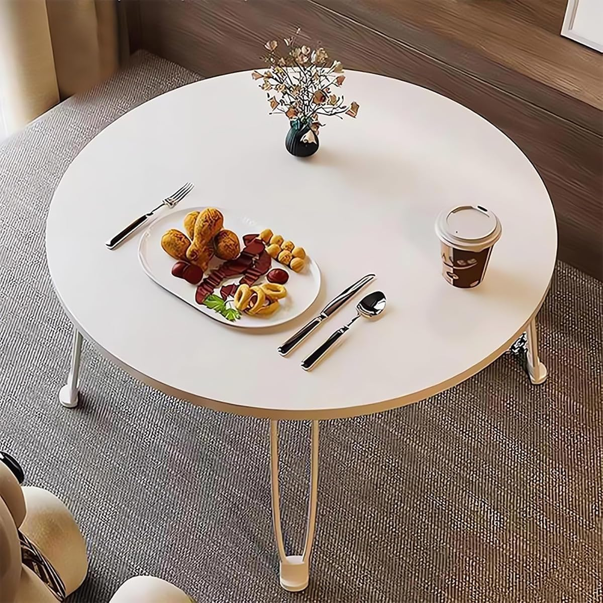 AIMALL Multipurpose Foldable round Table Portable Space-Saving Desk for Bedroom, Balcony and Home Use image number 4