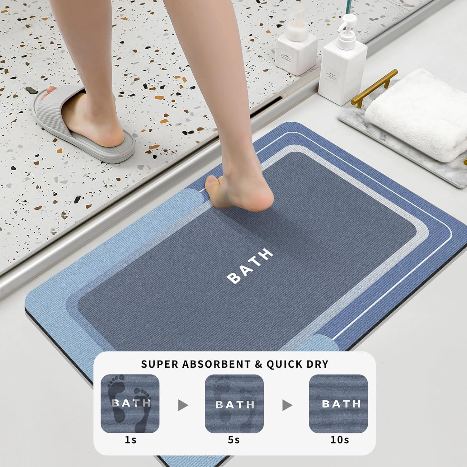 Bath Mat, Bathroom Rugs Super Absorbent Shower Mats Quick Dry Thin Rubber Mats for Bathroom Floor Fit under Door Bath Mat for for Floor Bathtub Vanity-Bathmat Bath Rug image number 2