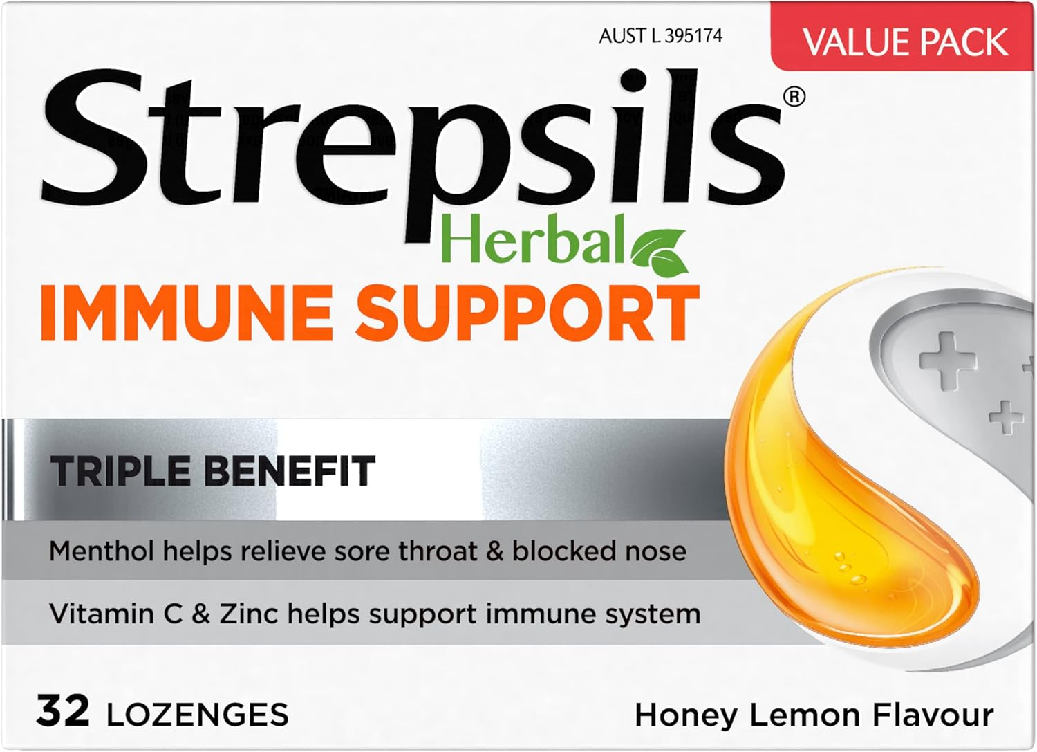 Strepsils Herbal Immune Support Lozenges, Honey Lemon, 32 Pack image number 2