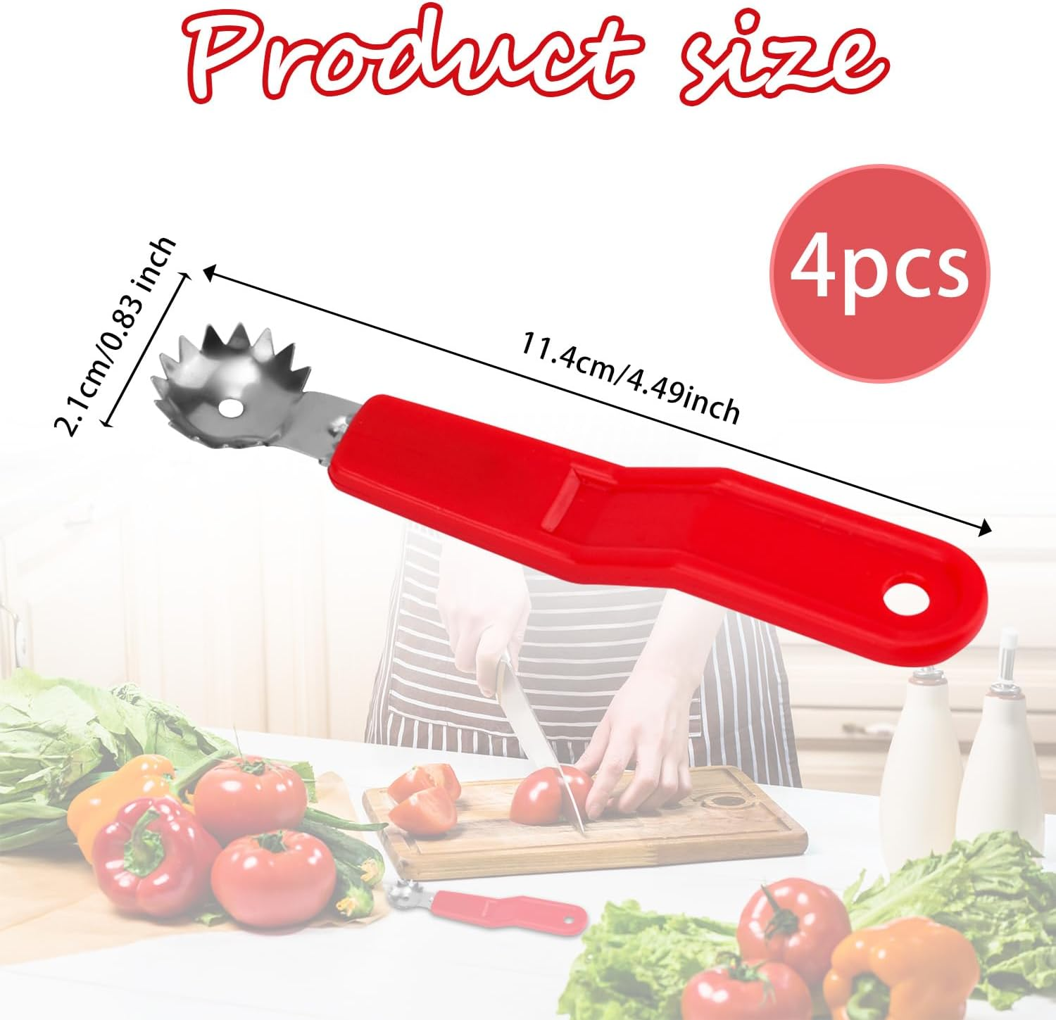 4Pcs Tomato Strawberry Corer Tool, Strawberry Huller Stem Remover Fruit Vegetable Core Removing Tools with Ergonomic Handles Kitchen Gadget for Strawberries Tomatoes image number 4