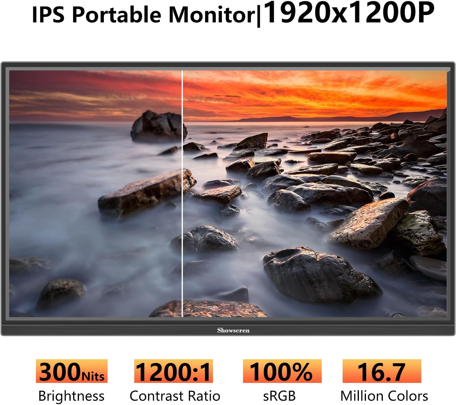 Portable Monitor 16Inch, Full HD 1920X1200P Display 300Cd/Brightness,60Hz IPS LCD Panel,100% RGB, Built-In Speaker, HDMI USB C Portable Monitor for Laptop PC PS3/PS4 Switch image number 5
