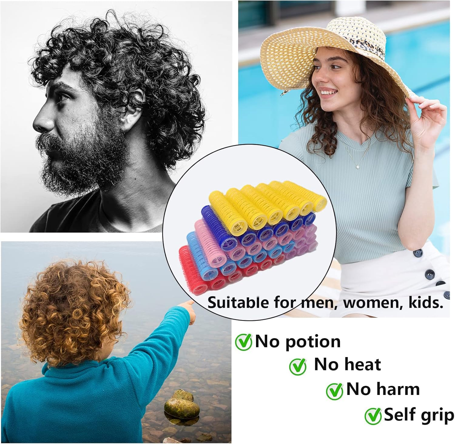 36PCS Self Grip Small Hair Curlers Heatless Roller Hair Curlers Pro Salon Hairdressing Curler DIY Curly Hairstyle Hair Rollers Tools Rat Tail Comb for Women Medium Short Hair(0.8 X 2.4 Inch) - Dark Blue image number 2