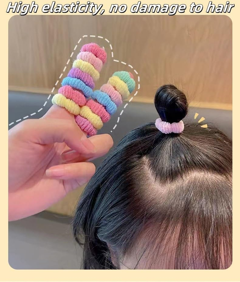 4 Textures Baby Hair Ties Seamless, Seamless Cotton Toddler Hair Ties,Seamless Cotton Ponytail Holders for Kids, Women,0.8In Soft & Stretchy Hair Bands, No Damage, Easy off Tiny Scrunchies(300Pcs) image number 1