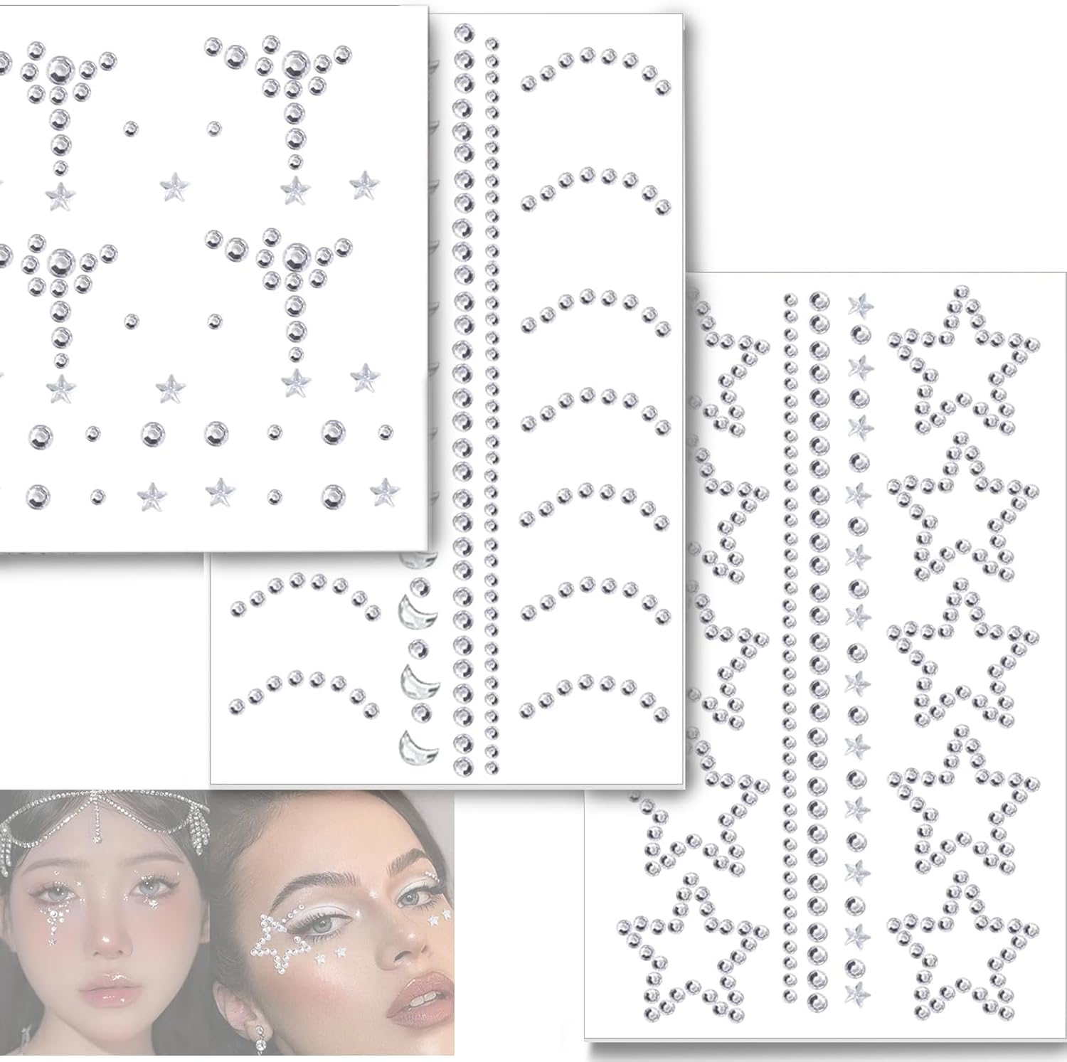 Rylaxzon Face Gems & Hair Jewels - Self-Adhesive Rhinestones & Pearls for DIY Makeup Crafts image number 4