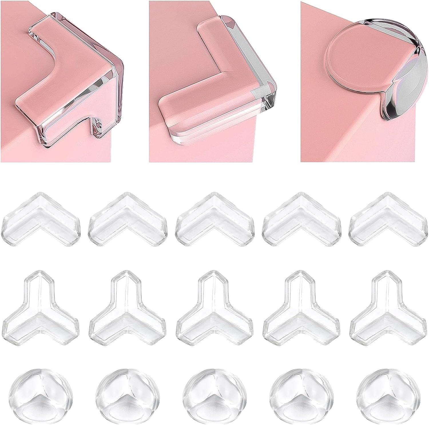 Clear Baby Proofing Corner Protectors - Invisible T, round & L Shape Edge Guards for Table and Furniture, Child Safety Kit to Cover Sharp Corners (30-Pack)