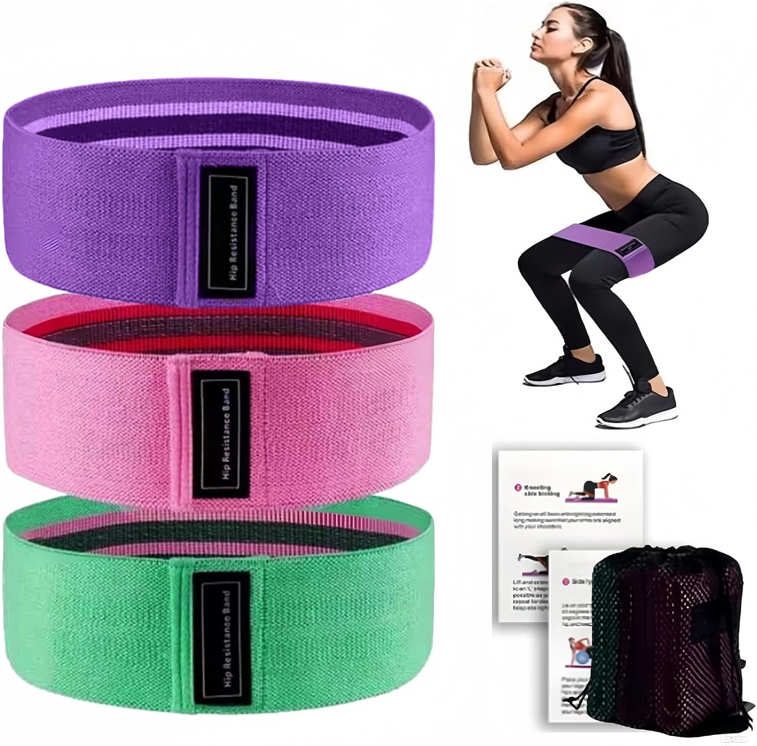 Rsistance Bands Set, 3 Levels Non-Slip Fabric Booty Bands for Hips & Glutes, Exercise Bands for Women & Men &ndash; Ideal for Home Fitness, Yoga, Pilates image number 2