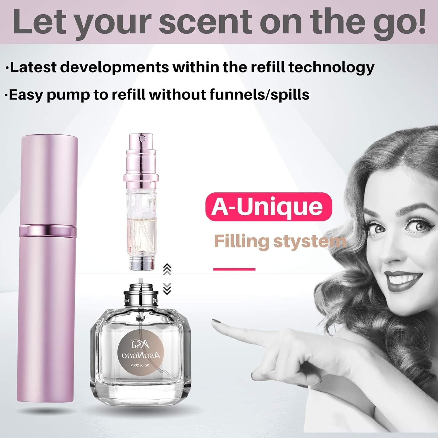 Asanana Perfume Atomizer Bottle, Refillable and Leak Proof Empty Perfume Atomizer for Men and Women, 5ML (Pink) - Black image number 7