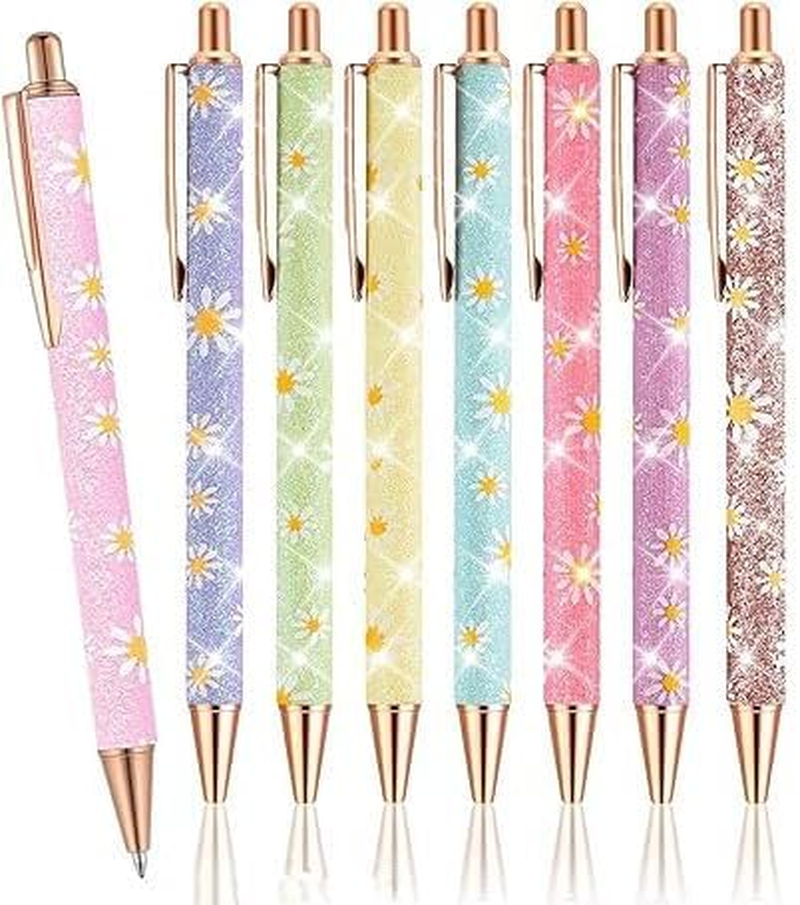 8Pcs Sparkly Ballpoint Pens Fancy Glitter Pens Daisy Flower Pen Print Pen,Sparkly Pen Glitter Ballpoint Pens,Floral Pens Pretty Flower Ballpoint Glitter Pens,Fancy Glitter Pen Metal Daisy Flower Pen image number 3