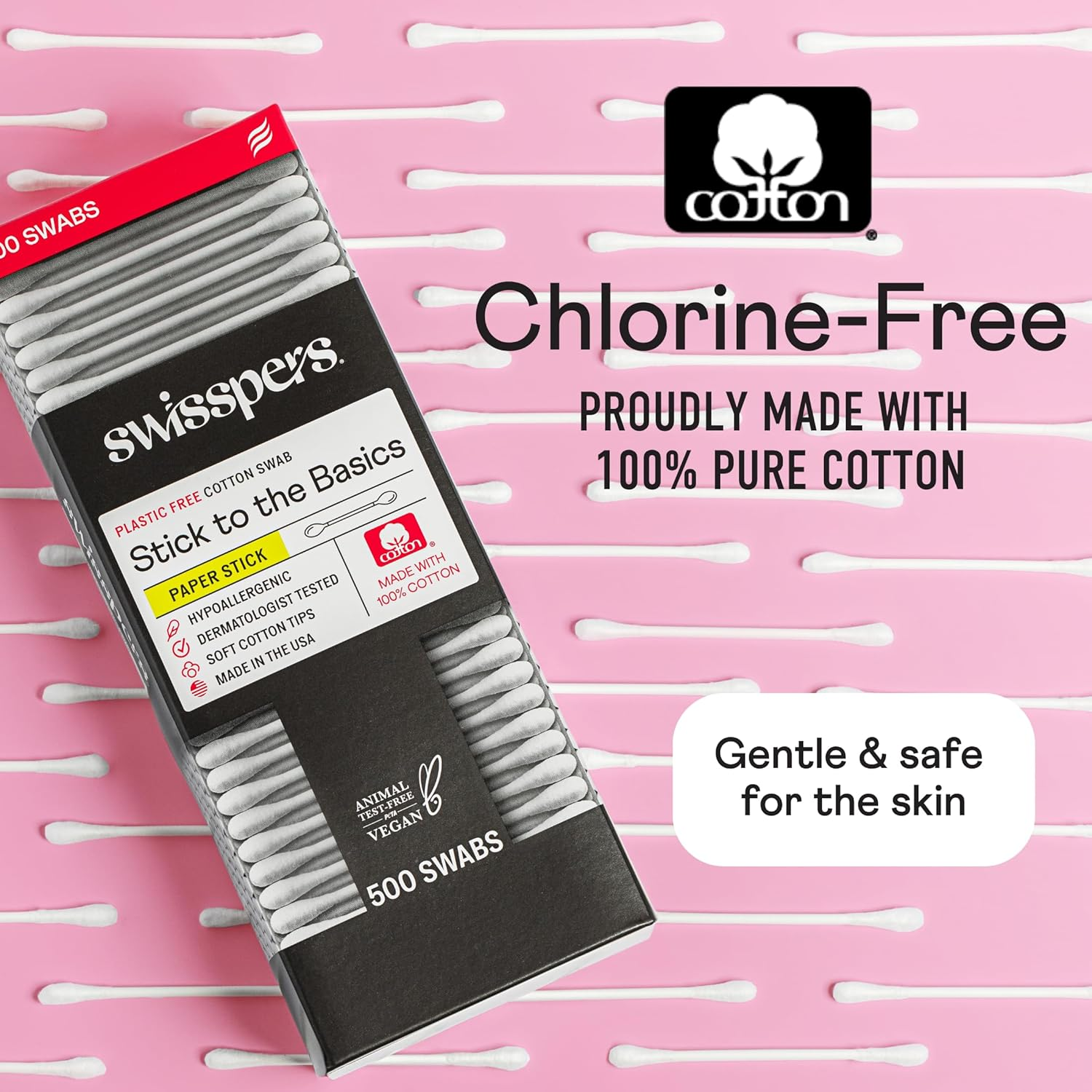 Swisspers Premium Cotton Swabs - Soft 100% Cotton Swabs with Paper Sticks for Beauty and Personal Care - Gentle Hygiene - 500 Count (Pack of 3)